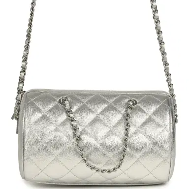 Chanel Chanel Mini Timeless Classic Barrel Bag with Chain Metallic Silver Shiny Caviar Silver Hardware | Thumbnail 4 Chanel Chanel Mini Timeless Classic Barrel Bag with Chain Metallic Silver Shiny Caviar Silver Hardware | Thumbnail 4
