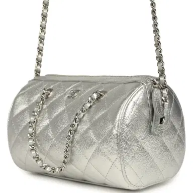 Chanel Chanel Mini Timeless Classic Barrel Bag with Chain Metallic Silver Shiny Caviar Silver Hardware | Thumbnail 5 Chanel Chanel Mini Timeless Classic Barrel Bag with Chain Metallic Silver Shiny Caviar Silver Hardware | Thumbnail 5