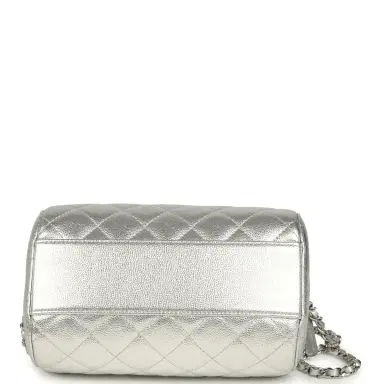 Chanel Chanel Mini Timeless Classic Barrel Bag with Chain Metallic Silver Shiny Caviar Silver Hardware | Thumbnail 6 Chanel Chanel Mini Timeless Classic Barrel Bag with Chain Metallic Silver Shiny Caviar Silver Hardware | Thumbnail 6