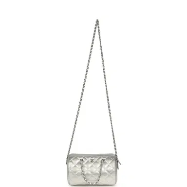 Chanel Chanel Mini Timeless Classic Barrel Bag with Chain Metallic Silver Shiny Caviar Silver Hardware | Thumbnail 7 Chanel Chanel Mini Timeless Classic Barrel Bag with Chain Metallic Silver Shiny Caviar Silver Hardware | Thumbnail 7