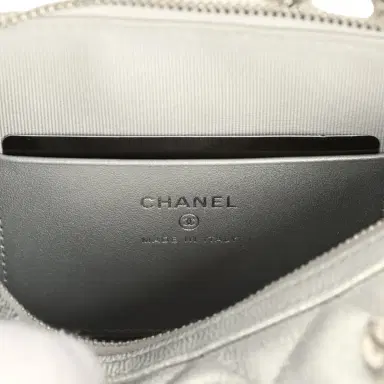 Chanel Chanel Mini Timeless Classic Barrel Bag with Chain Metallic Silver Shiny Caviar Silver Hardware | Thumbnail 9 Chanel Chanel Mini Timeless Classic Barrel Bag with Chain Metallic Silver Shiny Caviar Silver Hardware | Thumbnail 9