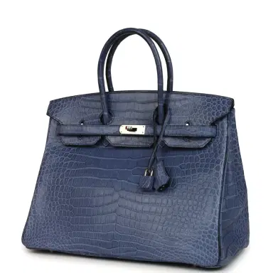HERMÈS Pre-owned Hermes Birkin 35 Bleu Brighton Matte Porosus Crocodile Palladium Hardware | Thumbnail 5 HERMÈS Pre-owned Hermes Birkin 35 Bleu Brighton Matte Porosus Crocodile Palladium Hardware | Thumbnail 5