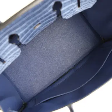 HERMÈS Pre-owned Hermes Birkin 35 Bleu Brighton Matte Porosus Crocodile Palladium Hardware | Thumbnail 8 HERMÈS Pre-owned Hermes Birkin 35 Bleu Brighton Matte Porosus Crocodile Palladium Hardware | Thumbnail 8