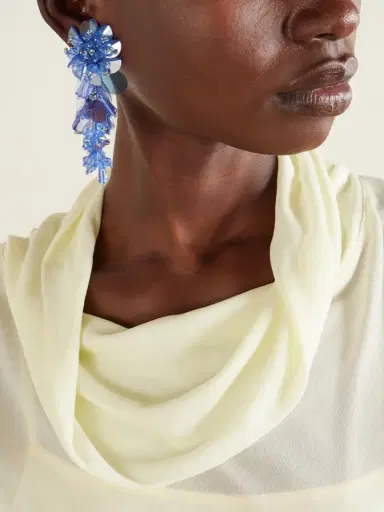 Oscar de la Renta Bouquet Tasseled Beaded Gold-tone Crystal Clip Earrings | Thumbnail 2 Oscar de la Renta Bouquet Tasseled Beaded Gold-tone Crystal Clip Earrings | Thumbnail 2