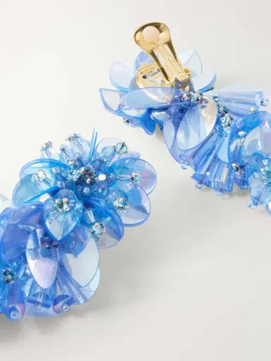 Oscar de la Renta Bouquet Tasseled Beaded Gold-tone Crystal Clip Earrings | Thumbnail 3 Oscar de la Renta Bouquet Tasseled Beaded Gold-tone Crystal Clip Earrings | Thumbnail 3