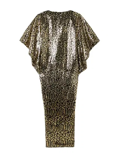 Taller Marmo Truman Animalier Kaftan In Black-gold Animal-print Sequined Mesh Gown | Thumbnail 1 Taller Marmo Truman Animalier Kaftan In Black-gold Animal-print Sequined Mesh Gown | Thumbnail 1