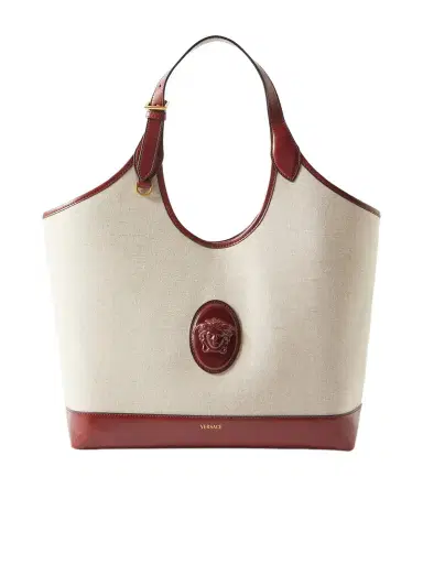 Versace Leather-trimmed Canvas Tote | Thumbnail 1 Versace Leather-trimmed Canvas Tote | Thumbnail 1