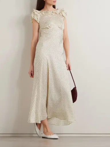 DÔEN Emerence Ruffled Polka-dot Silk-blend Twill Midi Dress | Thumbnail 2 DÔEN Emerence Ruffled Polka-dot Silk-blend Twill Midi Dress | Thumbnail 2