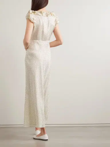 DÔEN Emerence Ruffled Polka-dot Silk-blend Twill Midi Dress | Thumbnail 3 DÔEN Emerence Ruffled Polka-dot Silk-blend Twill Midi Dress | Thumbnail 3
