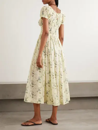 DÔEN Ashlynn Tie-detailed Shirred Floral-print Organic Cotton-voile Midi Dress | Thumbnail 3 DÔEN Ashlynn Tie-detailed Shirred Floral-print Organic Cotton-voile Midi Dress | Thumbnail 3