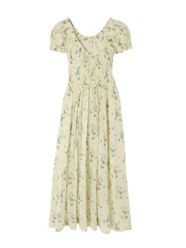DÔEN Ashlynn Tie-detailed Shirred Floral-print Organic Cotton-voile Midi Dress | Thumbnail 1 DÔEN Ashlynn Tie-detailed Shirred Floral-print Organic Cotton-voile Midi Dress | Thumbnail 1