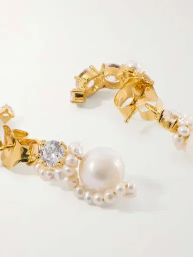 Completedworks Gold-plated Cubic Zirconia And Peal Hoop Earrings | Thumbnail 3 Completedworks Gold-plated Cubic Zirconia And Peal Hoop Earrings | Thumbnail 3