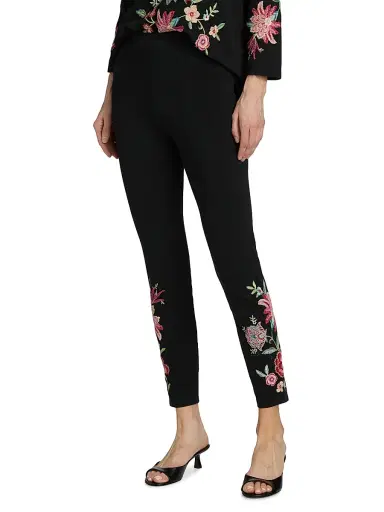 Johnny Was Women's Junie Embroidered Stretch-Cotton Leggings - Black | Thumbnail 3 Johnny Was Women's Junie Embroidered Stretch-Cotton Leggings - Black | Thumbnail 3