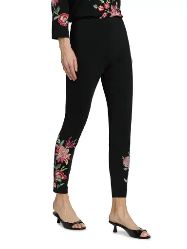 Johnny Was Women's Junie Embroidered Stretch-Cotton Leggings - Black | Thumbnail 4 Johnny Was Women's Junie Embroidered Stretch-Cotton Leggings - Black | Thumbnail 4