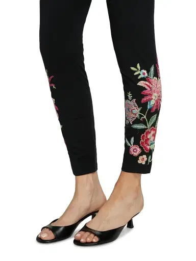 Johnny Was Women's Junie Embroidered Stretch-Cotton Leggings - Black | Thumbnail 6 Johnny Was Women's Junie Embroidered Stretch-Cotton Leggings - Black | Thumbnail 6