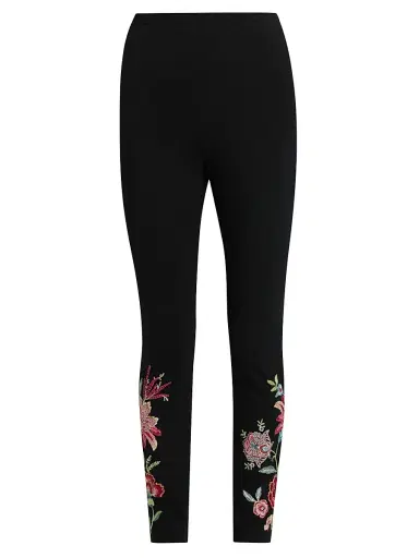 Johnny Was Women's Junie Embroidered Stretch-Cotton Leggings - Black | Thumbnail 1 Johnny Was Women's Junie Embroidered Stretch-Cotton Leggings - Black | Thumbnail 1
