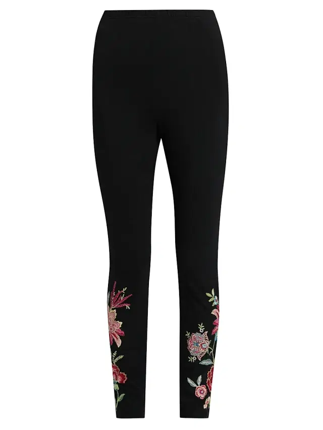 Women's Junie Embroidered Stretch-Cotton Leggings - Black Women's Junie Embroidered Stretch-Cotton Leggings - Black