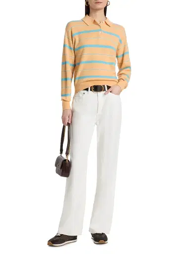 Guest in Residence Women's Collegiate Striped Cashmere Polo Top - Sorbet Combo | Thumbnail 2 Guest in Residence Women's Collegiate Striped Cashmere Polo Top - Sorbet Combo | Thumbnail 2