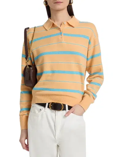 Guest in Residence Women's Collegiate Striped Cashmere Polo Top - Sorbet Combo | Thumbnail 3 Guest in Residence Women's Collegiate Striped Cashmere Polo Top - Sorbet Combo | Thumbnail 3
