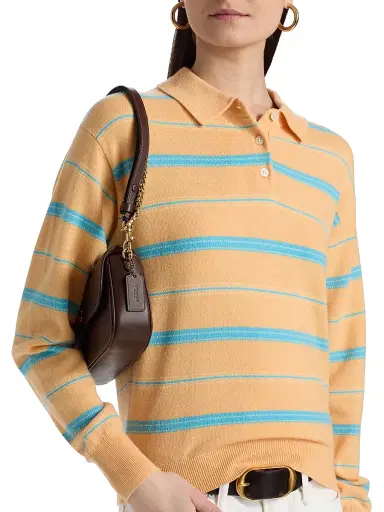 Guest in Residence Women's Collegiate Striped Cashmere Polo Top - Sorbet Combo | Thumbnail 6 Guest in Residence Women's Collegiate Striped Cashmere Polo Top - Sorbet Combo | Thumbnail 6
