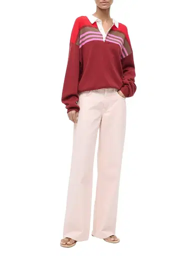 Staud Women's Sail Striped Knit Polo Top - Cardinal Multi Stripe - Size Large | Thumbnail 2 Staud Women's Sail Striped Knit Polo Top - Cardinal Multi Stripe - Size Large | Thumbnail 2