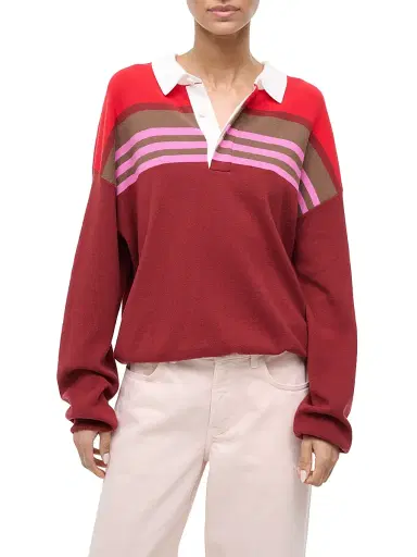 Staud Women's Sail Striped Knit Polo Top - Cardinal Multi Stripe - Size Large | Thumbnail 3 Staud Women's Sail Striped Knit Polo Top - Cardinal Multi Stripe - Size Large | Thumbnail 3