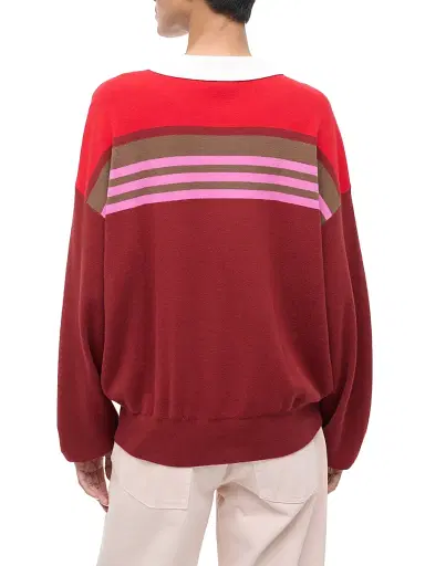 Staud Women's Sail Striped Knit Polo Top - Cardinal Multi Stripe - Size Large | Thumbnail 4 Staud Women's Sail Striped Knit Polo Top - Cardinal Multi Stripe - Size Large | Thumbnail 4