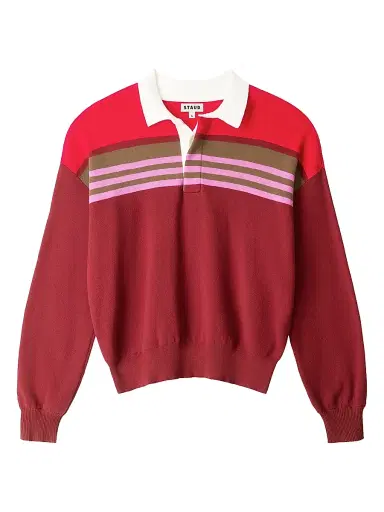 Staud Women's Sail Striped Knit Polo Top - Cardinal Multi Stripe - Size Large | Thumbnail 1 Staud Women's Sail Striped Knit Polo Top - Cardinal Multi Stripe - Size Large | Thumbnail 1