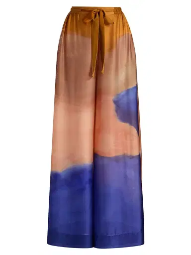 Ulla Johnson Women's Julien Tie-Dye Silk Wide-Leg Pants - Moontide - Size 10 | Thumbnail 1 Ulla Johnson Women's Julien Tie-Dye Silk Wide-Leg Pants - Moontide - Size 10 | Thumbnail 1