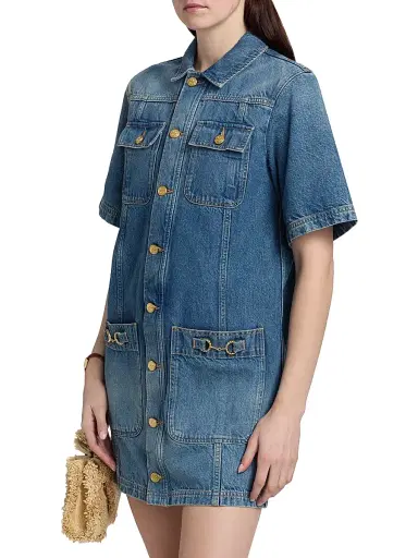 Ulla Johnson Women's Painters Denim Mini-Shirtdress - Danube - Size XL | Thumbnail 4 Ulla Johnson Women's Painters Denim Mini-Shirtdress - Danube - Size XL | Thumbnail 4