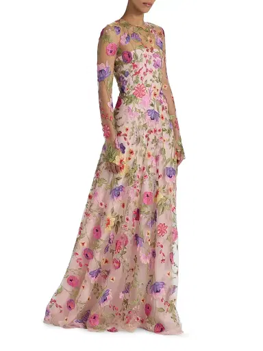 Naeem Khan Women's Floral-Embroidered Gown - Pink And Multi - Size 2 | Thumbnail 2 Naeem Khan Women's Floral-Embroidered Gown - Pink And Multi - Size 2 | Thumbnail 2