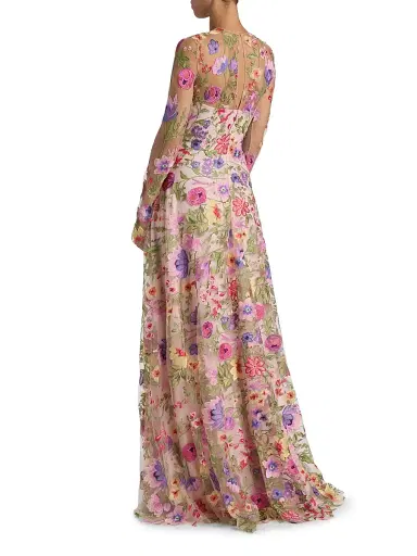 Naeem Khan Women's Floral-Embroidered Gown - Pink And Multi - Size 2 | Thumbnail 5 Naeem Khan Women's Floral-Embroidered Gown - Pink And Multi - Size 2 | Thumbnail 5