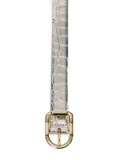 Déhanche Women's Resort Mija Croc-Embossed Leather Belt - Silver Croco Gold Hardware | Thumbnail 2 Déhanche Women's Resort Mija Croc-Embossed Leather Belt - Silver Croco Gold Hardware | Thumbnail 2