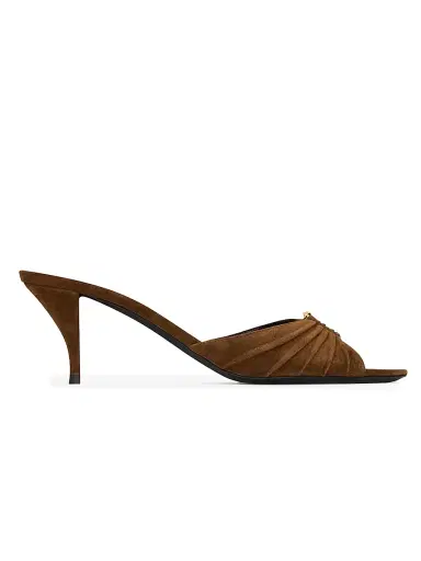 Saint Laurent Women's Babylone Mules in Suede - Dark Havana - Size 12 | Thumbnail 1 Saint Laurent Women's Babylone Mules in Suede - Dark Havana - Size 12 | Thumbnail 1