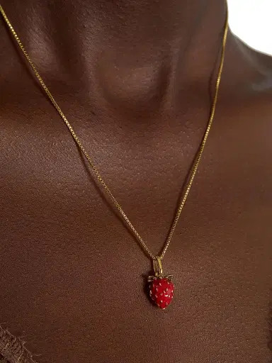 Saint Laurent Women's Strawberry Necklace in Enamel and Metal - Green Red And Gold | Thumbnail 2 Saint Laurent Women's Strawberry Necklace in Enamel and Metal - Green Red And Gold | Thumbnail 2