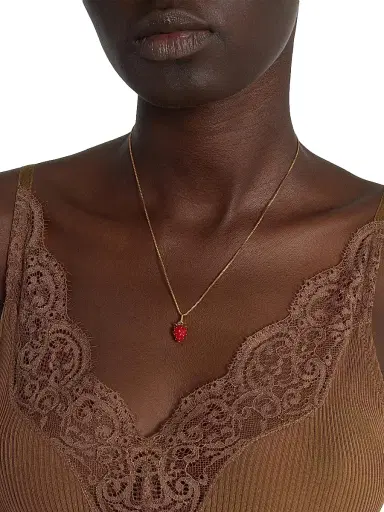 Saint Laurent Women's Strawberry Necklace in Enamel and Metal - Green Red And Gold | Thumbnail 3 Saint Laurent Women's Strawberry Necklace in Enamel and Metal - Green Red And Gold | Thumbnail 3