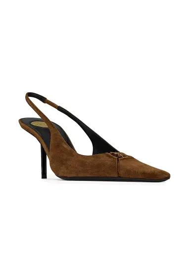 Saint Laurent Women's Babylone Breteuil Slingback Pumps in Suede - Dark Havana - Size 10.5 | Thumbnail 2 Saint Laurent Women's Babylone Breteuil Slingback Pumps in Suede - Dark Havana - Size 10.5 | Thumbnail 2