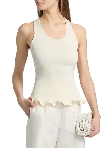 Stella McCartney Women's Frilled Hem Rib-Knit Tank - Cream | Thumbnail 3 Stella McCartney Women's Frilled Hem Rib-Knit Tank - Cream | Thumbnail 3