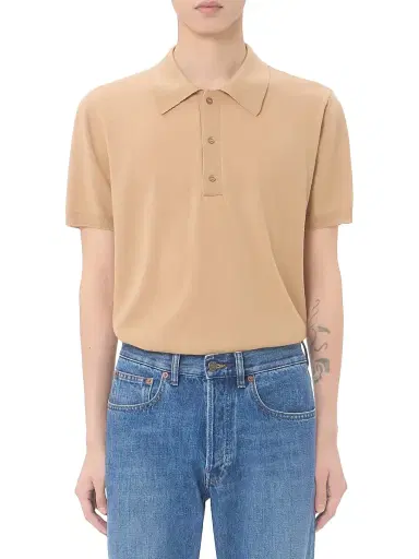 Valentino Garavani Men's Wool Polo Shirt with VLogo Embroidery - Beige | Thumbnail 2 Valentino Garavani Men's Wool Polo Shirt with VLogo Embroidery - Beige | Thumbnail 2