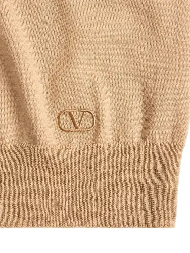 Valentino Garavani Men's Wool Polo Shirt with VLogo Embroidery - Beige | Thumbnail 6 Valentino Garavani Men's Wool Polo Shirt with VLogo Embroidery - Beige | Thumbnail 6