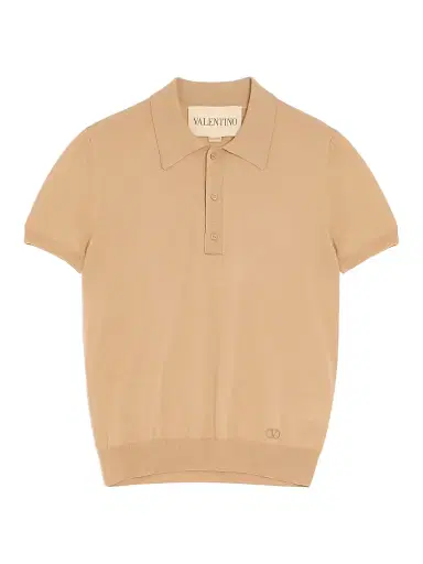 Valentino Garavani Men's Wool Polo Shirt with VLogo Embroidery - Beige | Thumbnail 1 Valentino Garavani Men's Wool Polo Shirt with VLogo Embroidery - Beige | Thumbnail 1