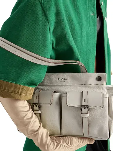 Prada Women's Route Medium Leather Tote Bag - Beige Khaki | Thumbnail 4 Prada Women's Route Medium Leather Tote Bag - Beige Khaki | Thumbnail 4