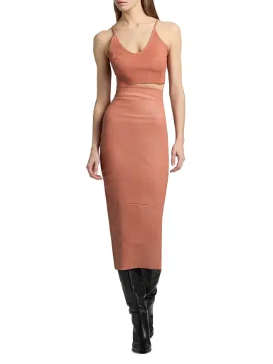 Rick Owens Women's Leather Crop Top - Coral | Thumbnail 2 Rick Owens Women's Leather Crop Top - Coral | Thumbnail 2