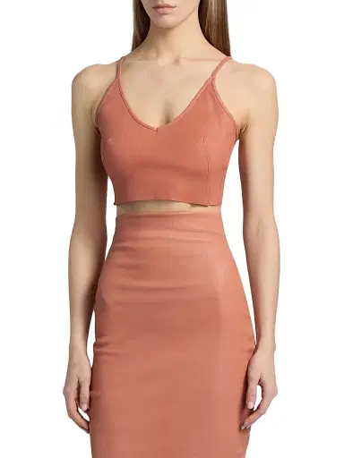 Rick Owens Women's Leather Crop Top - Coral | Thumbnail 3 Rick Owens Women's Leather Crop Top - Coral | Thumbnail 3
