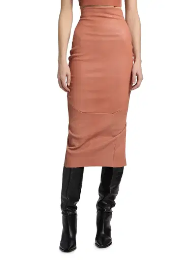 Rick Owens Women's Dirt Pillar Leather Skirt - Coral | Thumbnail 3 Rick Owens Women's Dirt Pillar Leather Skirt - Coral | Thumbnail 3