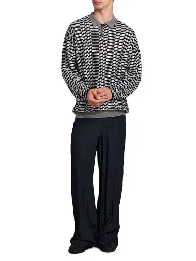 Giorgio Armani Men's Geometric-Print Virgin Wool-Blend Polo Sweater - Solid Medieval | Thumbnail 2 Giorgio Armani Men's Geometric-Print Virgin Wool-Blend Polo Sweater - Solid Medieval | Thumbnail 2