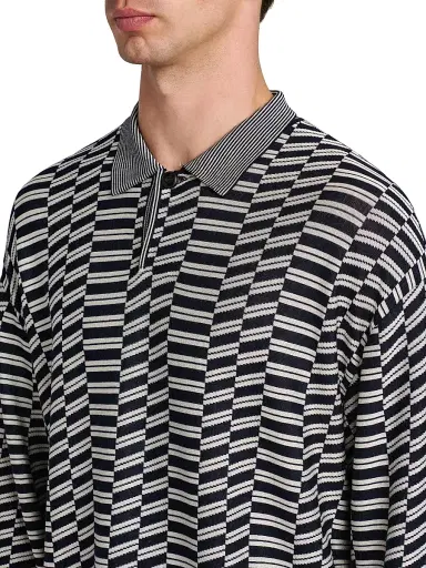 Giorgio Armani Men's Geometric-Print Virgin Wool-Blend Polo Sweater - Solid Medieval | Thumbnail 6 Giorgio Armani Men's Geometric-Print Virgin Wool-Blend Polo Sweater - Solid Medieval | Thumbnail 6