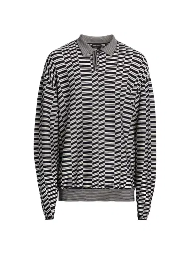 Giorgio Armani Men's Geometric-Print Virgin Wool-Blend Polo Sweater - Solid Medieval | Thumbnail 1 Giorgio Armani Men's Geometric-Print Virgin Wool-Blend Polo Sweater - Solid Medieval | Thumbnail 1