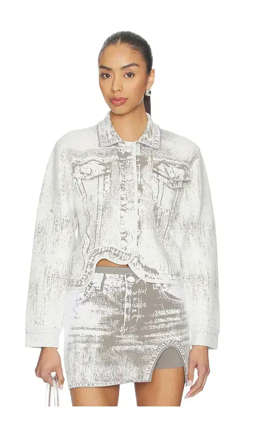 Hana Denim Print Oversized Jacket Hana Denim Print Oversized Jacket