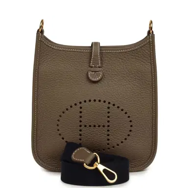 HERMÈS Pre-owned Hermes Evelyne TPM Etoupe Clemence Gold Hardware | Thumbnail 1 HERMÈS Pre-owned Hermes Evelyne TPM Etoupe Clemence Gold Hardware | Thumbnail 1